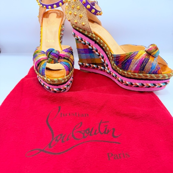Christian Louboutin Madcarina Vibrant Multicolor Wedges - Picture 2 of 16
